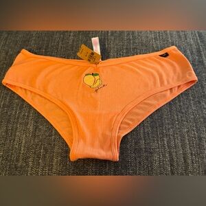 Orange Ribbed Bikini Bottoms with Peach Embroidery